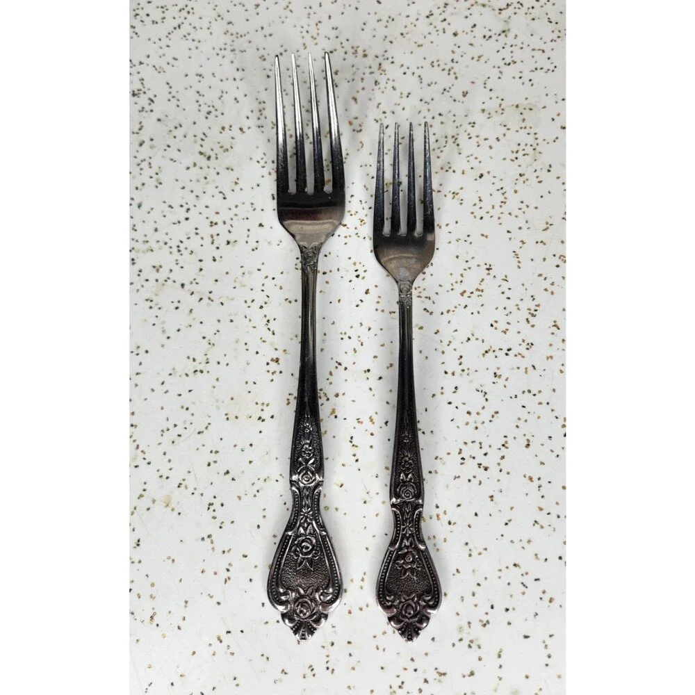 Vintage Flatware NORMANDY Stainless Rose Floral Salad & Dinner Fork Japan